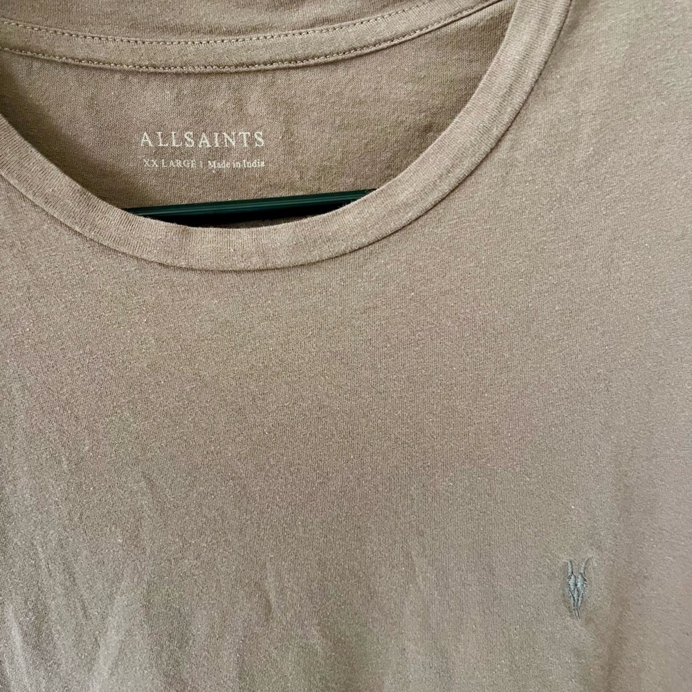All Saints Tan Short Sleeve Tee Classic Crew Neck